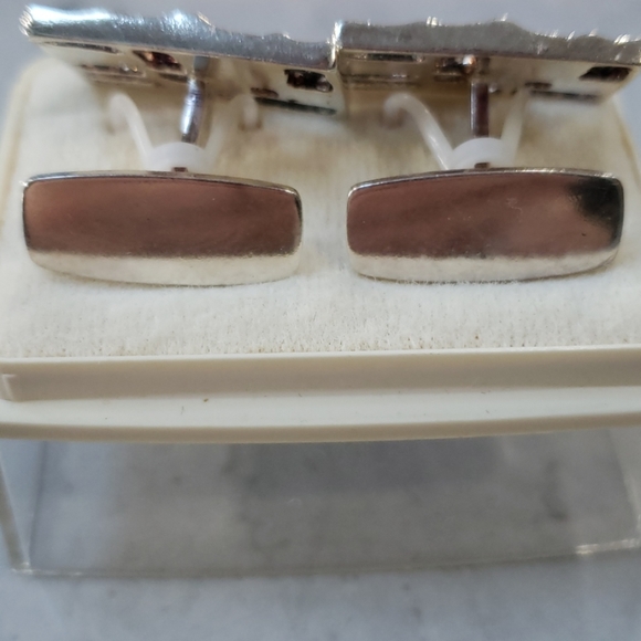 Vintage Sterling silver Green Enamel cuff links - Picture 4 of 5